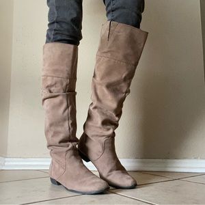 Brown calf height flat boots